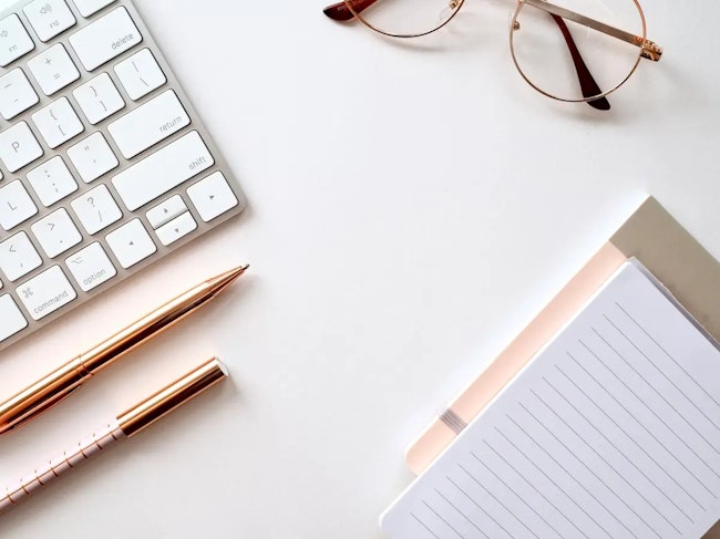 Designer desk with color swatches